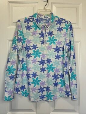 San Soleil Activewear Top Women’s Large 50 UPF Sun Protection Preppy Travel Golf